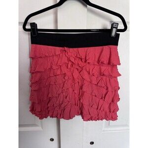 Express Women’s coral ruffle mini skirt stretchy waist Size Small